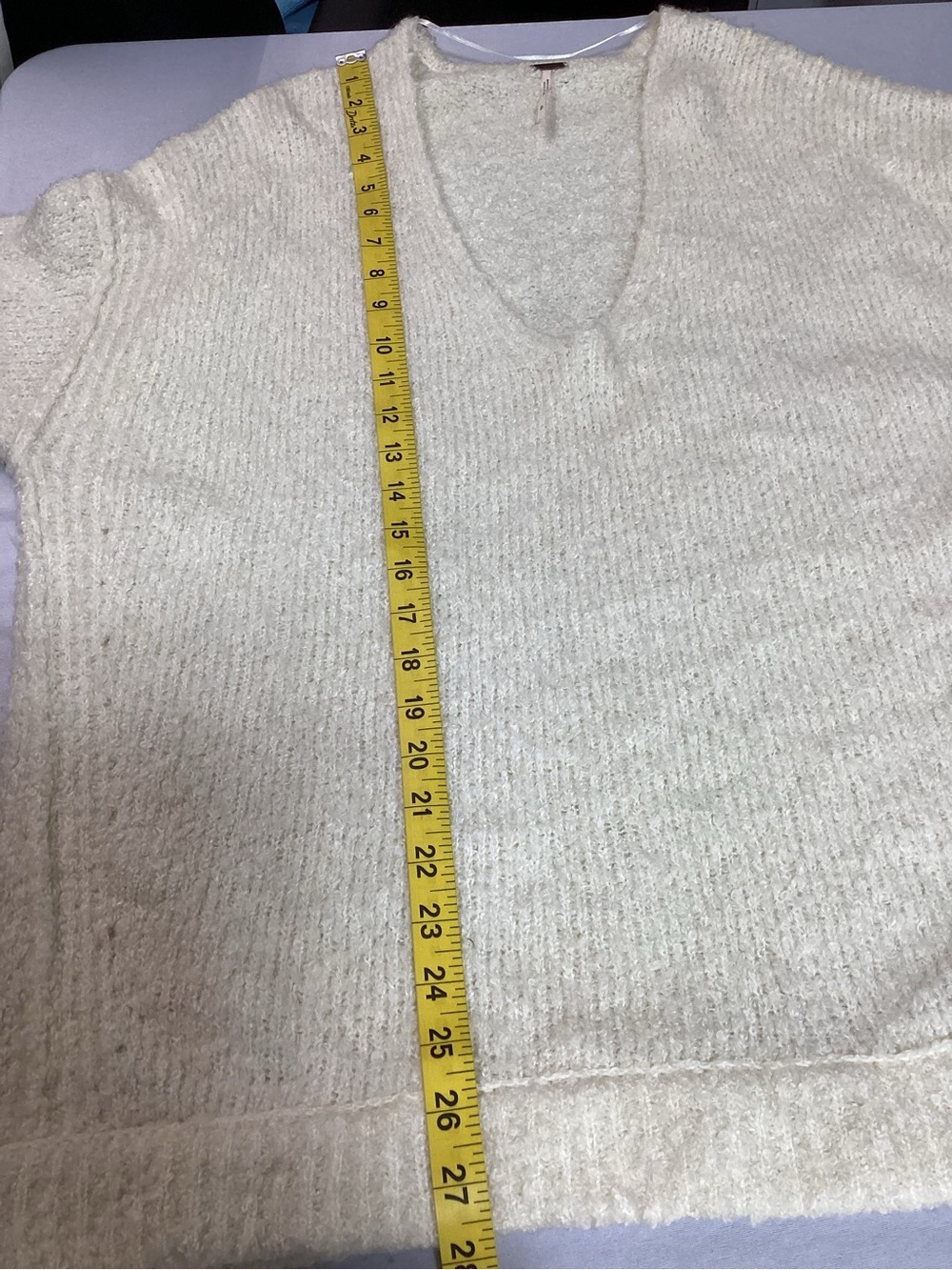 Free People Cream Lofty Bouclé V-Neck Sweater - Picture 7 of 9